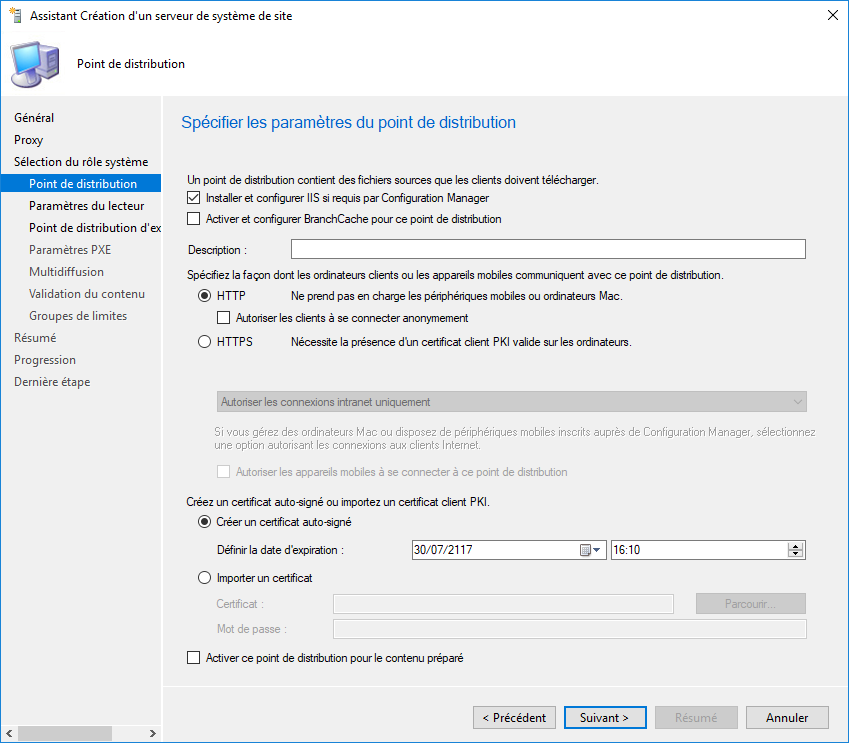 create a distribution point: dp configuration